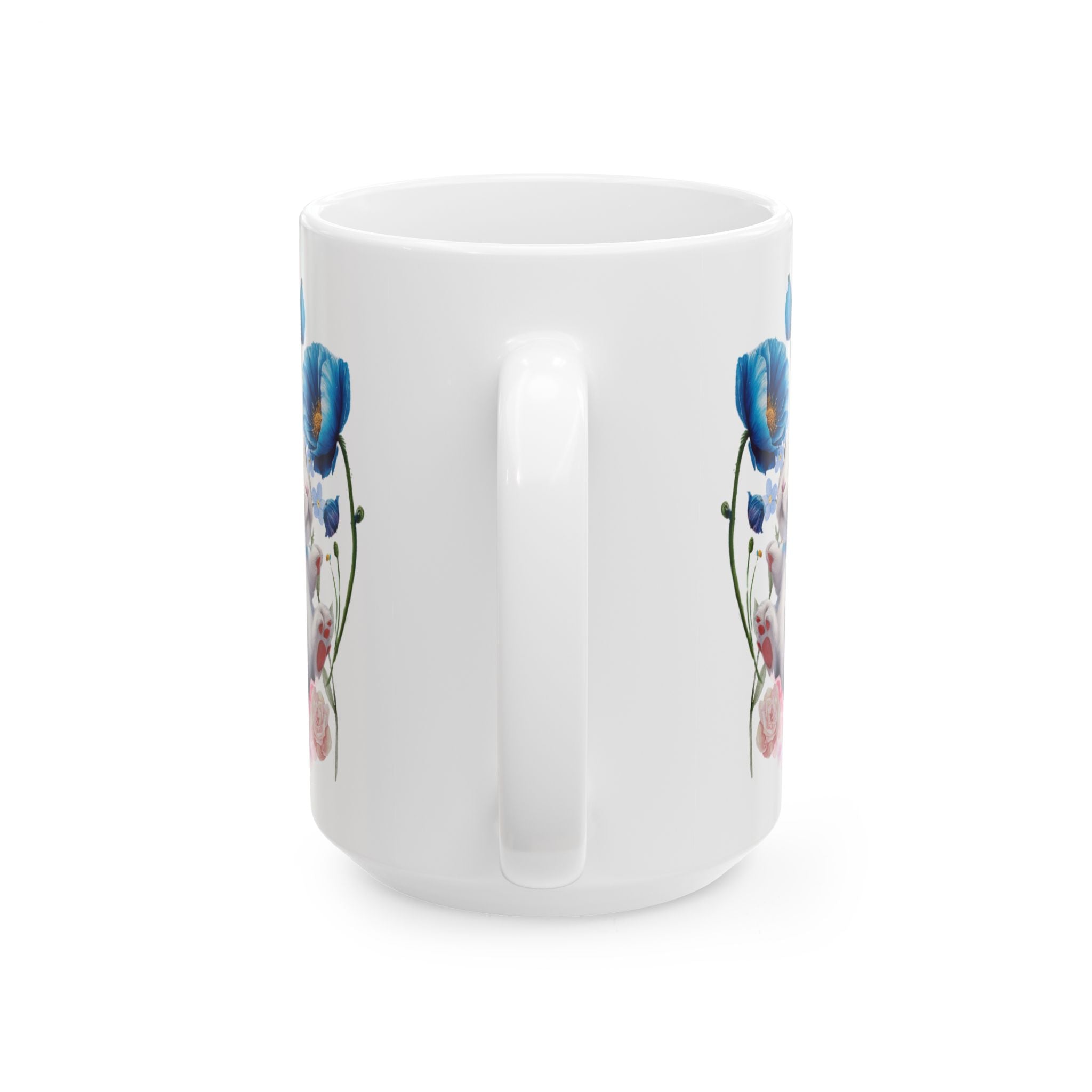 Whimsical Blue Poppy Bunny Mug – Cute Watercolor Ceramic Coffee Cup | 11oz, 15oz