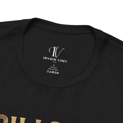 Close-up of the neck label on the Nobody Gives a Shit shirt, featuring the IMAGIN VIBES brand logo.