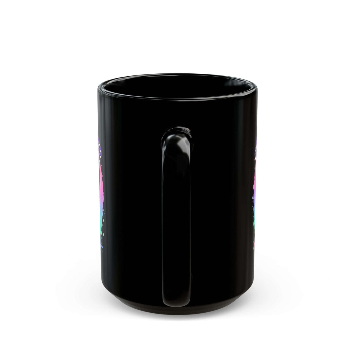 Black ceramic cereal killer mug featuring a Grim Reaper design, perfect for dark humor lovers.