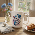 Whimsical Blue Poppy Bunny Mug – Cute Watercolor Ceramic Coffee Cup | 11oz, 15oz