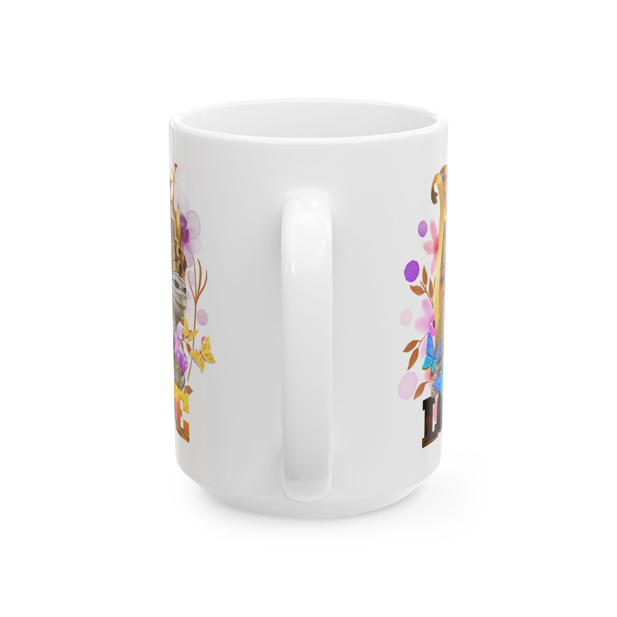 Pharaoh Love Turtle Ceramic Mug – Egyptian Art Graphic Coffee Cup | 11oz, 15oz